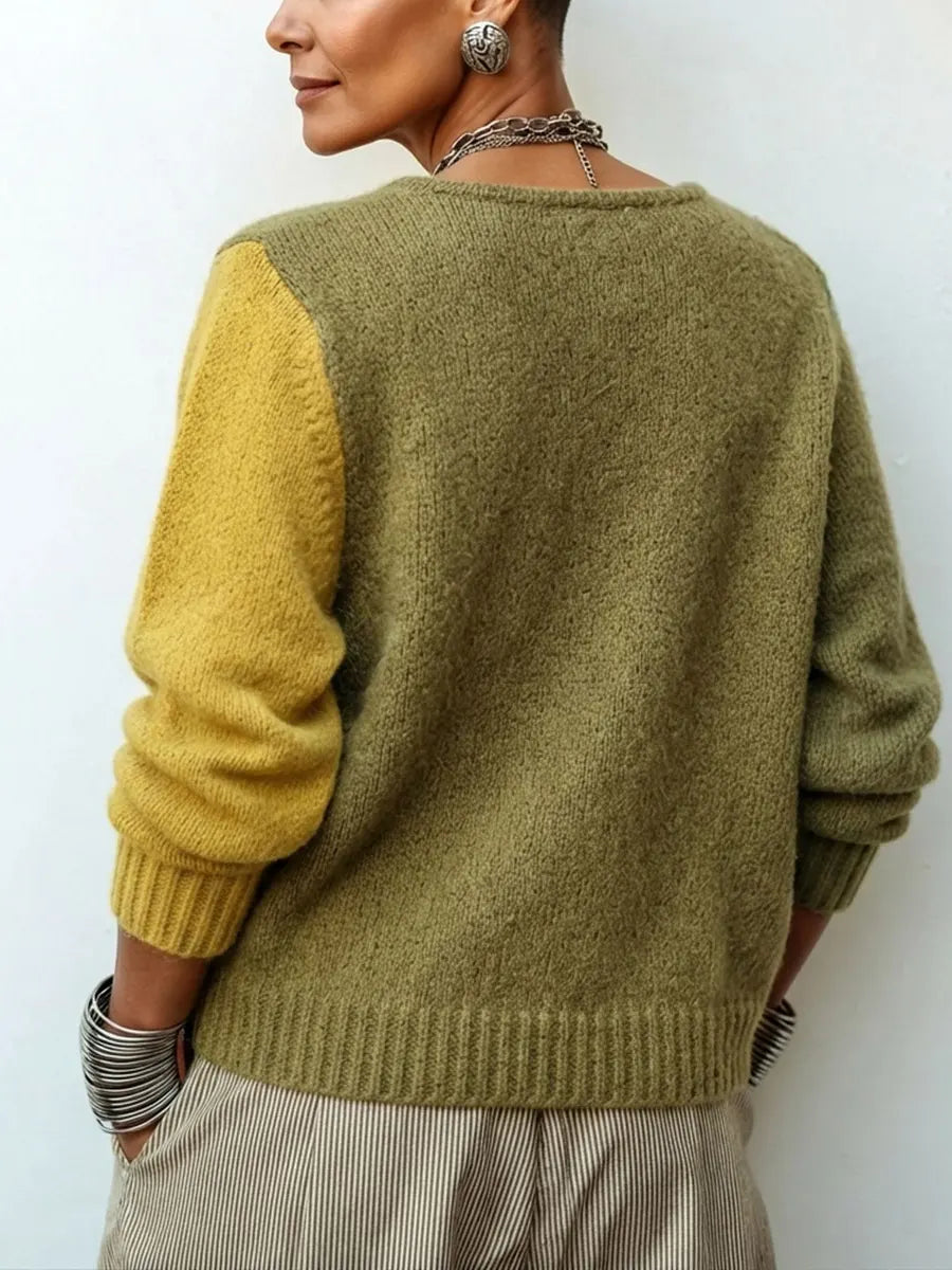 Giulia | Women's Colour Block Knit Asymmetric Button Cardigan