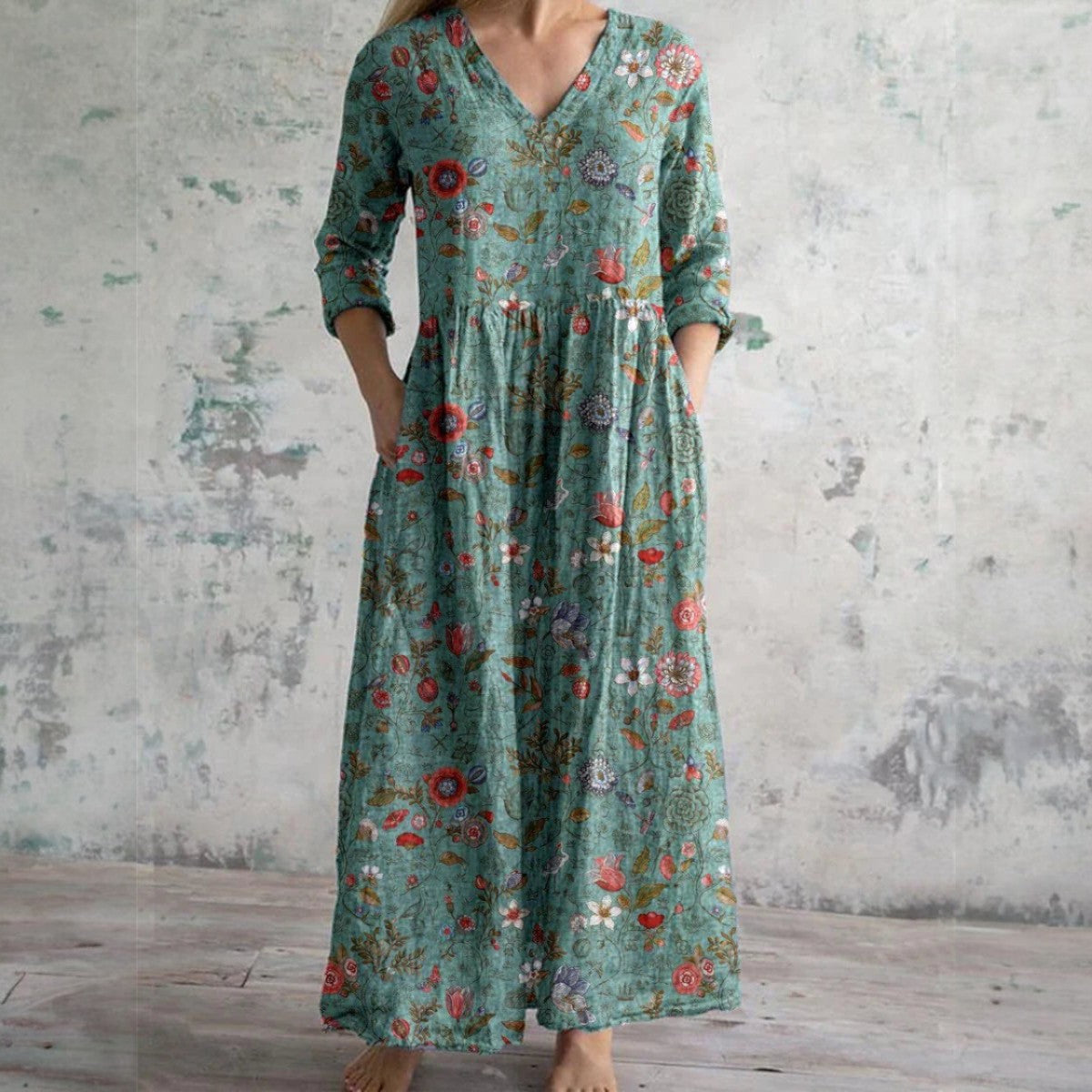 Laurine – Maxi jurk met v-hals en 3/4 mouwen voor dames