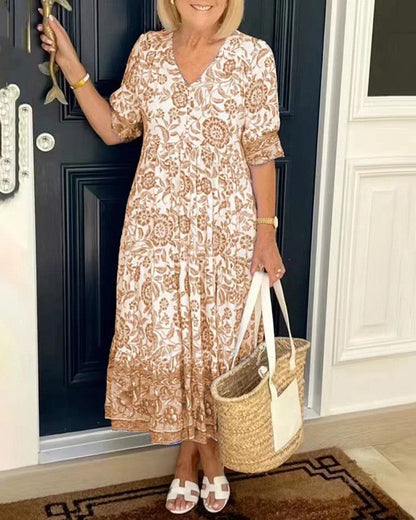 Keisha | Women's Floral Print V Neck Half Sleeve Maxi Dress