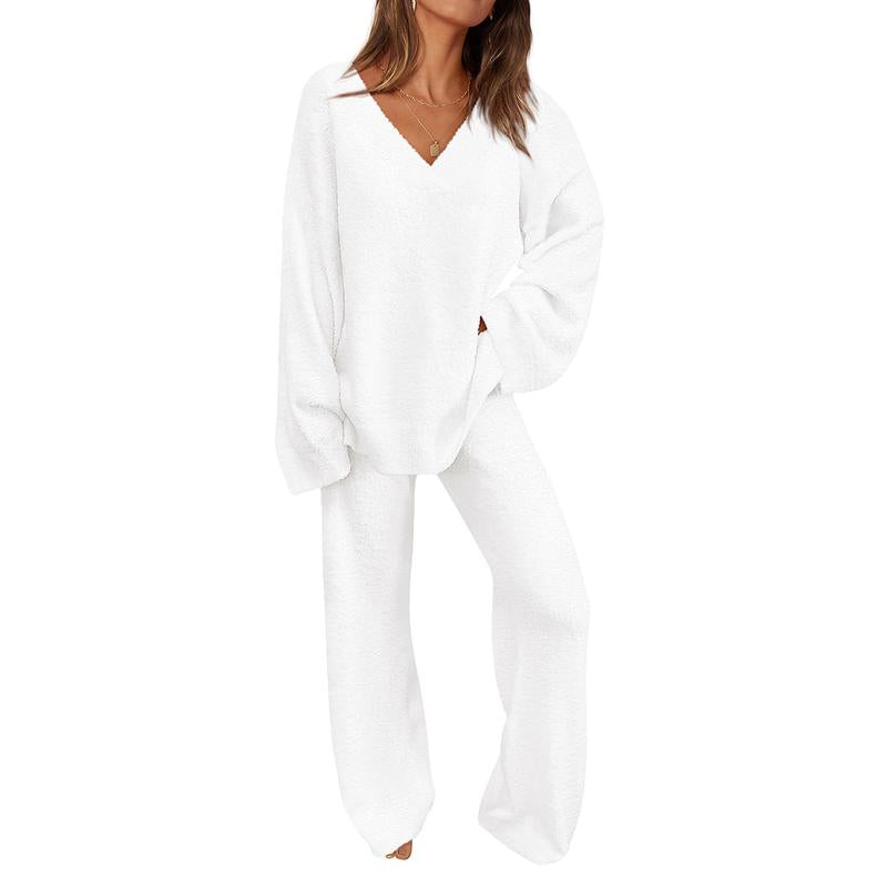 JACE™ - Women's 2-Piece Lounge Set with V-Neck Top & Wide Leg Pants