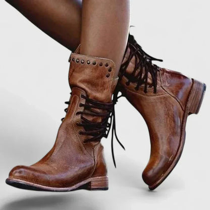 Kryzelle | Women's Vintage Lace Up Mid Calf Boots