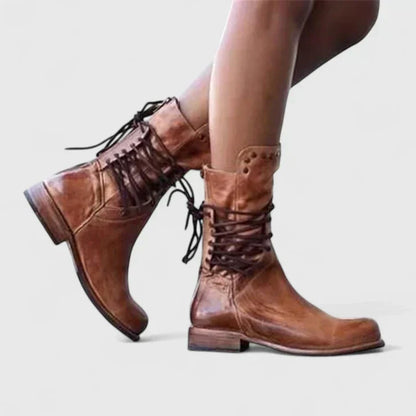 Kryzelle | Women's Vintage Lace Up Mid Calf Boots