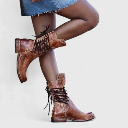 Kryzelle | Women's Vintage Lace Up Mid Calf Boots