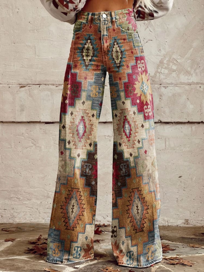 Sienna | Women's Vintage Boho Aztec Print Wide Leg Pants
