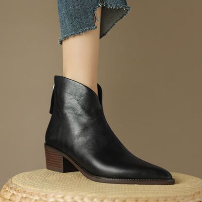 Ember | Women's V Cut Pointed Toe Block Heel Ankle Boots