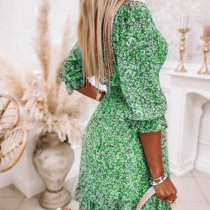Sunna | Women's Ditsy Floral V Neck Smocked Waist Midi Dress