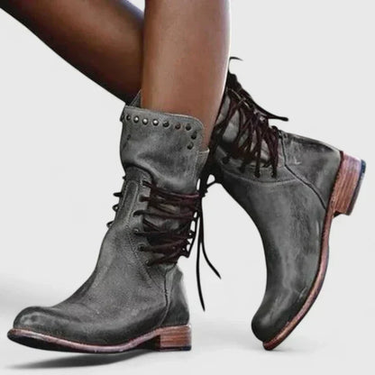 Kryzelle | Women's Vintage Lace Up Mid Calf Boots