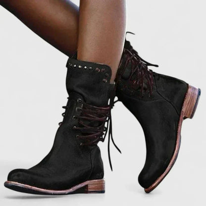 Kryzelle | Women's Vintage Lace Up Mid Calf Boots