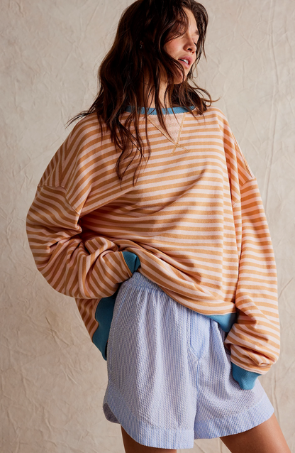 Ashley | Women's Striped Knit Oversized Crew Neck Sweater