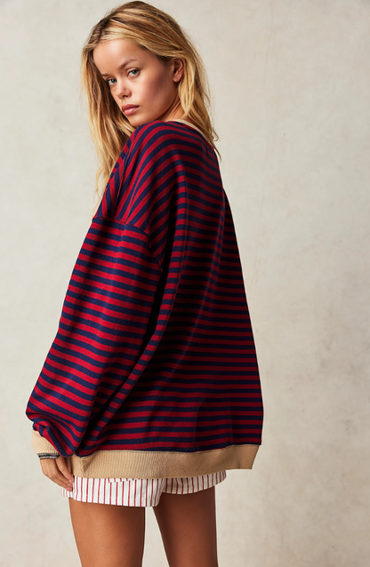 Ashley | Women's Striped Knit Oversized Crew Neck Sweater