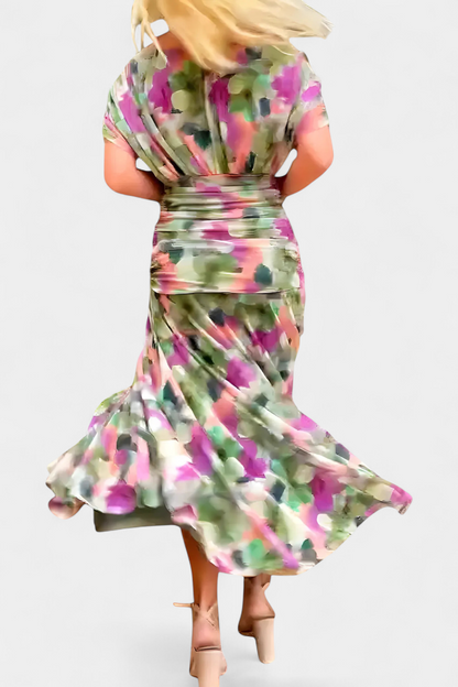 Alizée | Women's Floral Wrap V Neck Short Sleeve Maxi Dress