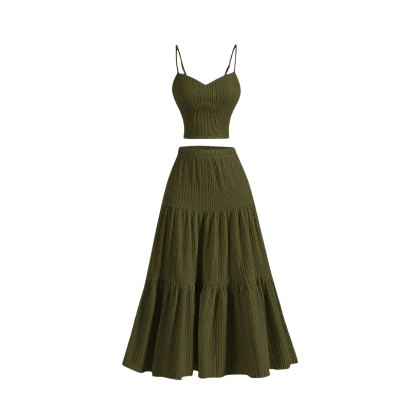 AVINA™ – Solid Crop Cami Top & A-line Skirt Two-Piece Set