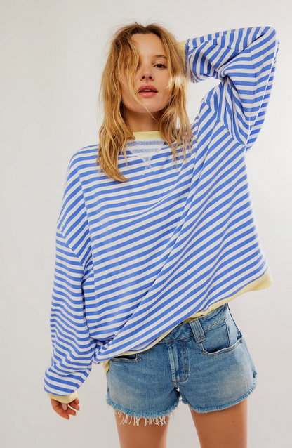 Ashley | Women's Striped Knit Oversized Crew Neck Sweater