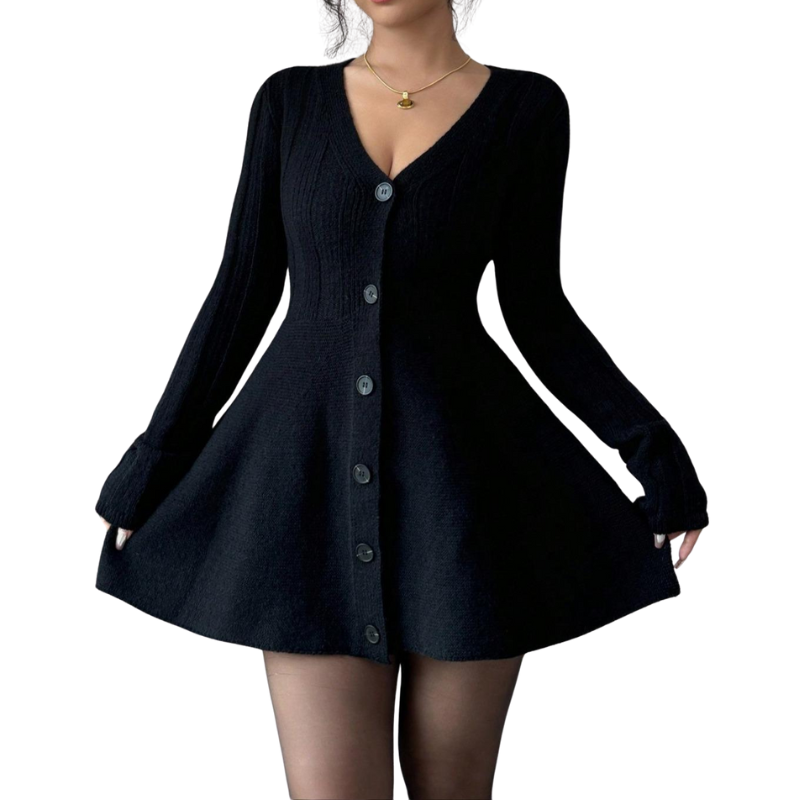 PEYTON™ – Chic A-Line Long Sleeve V Neck Dress