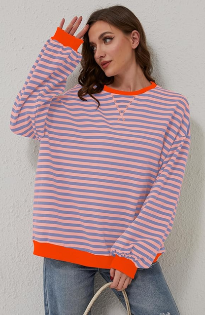 Ashley | Women's Striped Knit Oversized Crew Neck Sweater