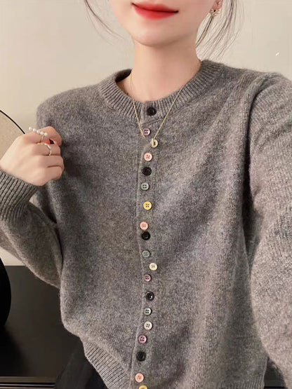 Aaliyah | Women's Knit Crew Neck Buttoned Cardigan