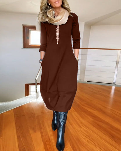 Anora | Women's Long Sleeve Balloon Hem Midi Dress