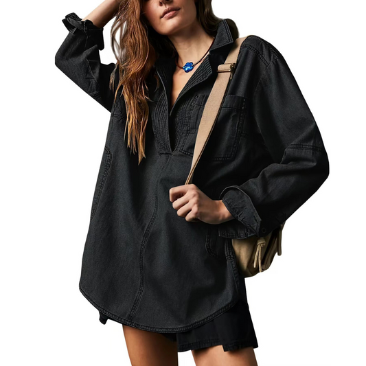 Nisha | Women's V Neck Oversized Long Sleeve Pullover Top