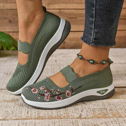 Ainah | Women's Floral Embroidered Mesh Mary Jane Ballet Flats