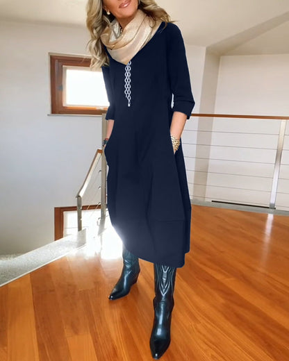 Anora | Women's Long Sleeve Balloon Hem Midi Dress
