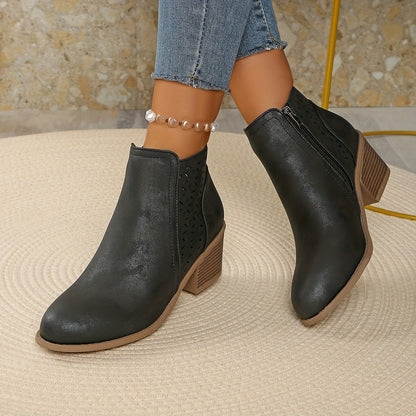 Talen | Women's Orthopedic Cut Out Side Zip Block Heel Ankle Boots