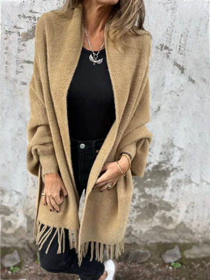 Aoibhe | Women's Knit Open Front Drape Cardigan with Fringe