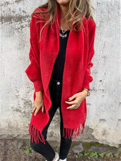 Aoibhe | Women's Knit Open Front Drape Cardigan with Fringe
