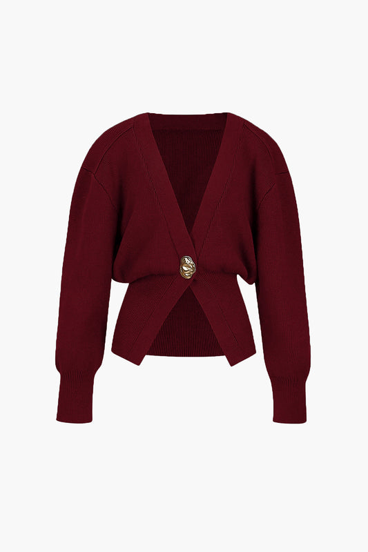 Lyric | Women's Knit V Neck Fitted Waist Single Button Cardigan