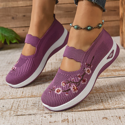 Ainah | Women's Floral Embroidered Mesh Mary Jane Ballet Flats