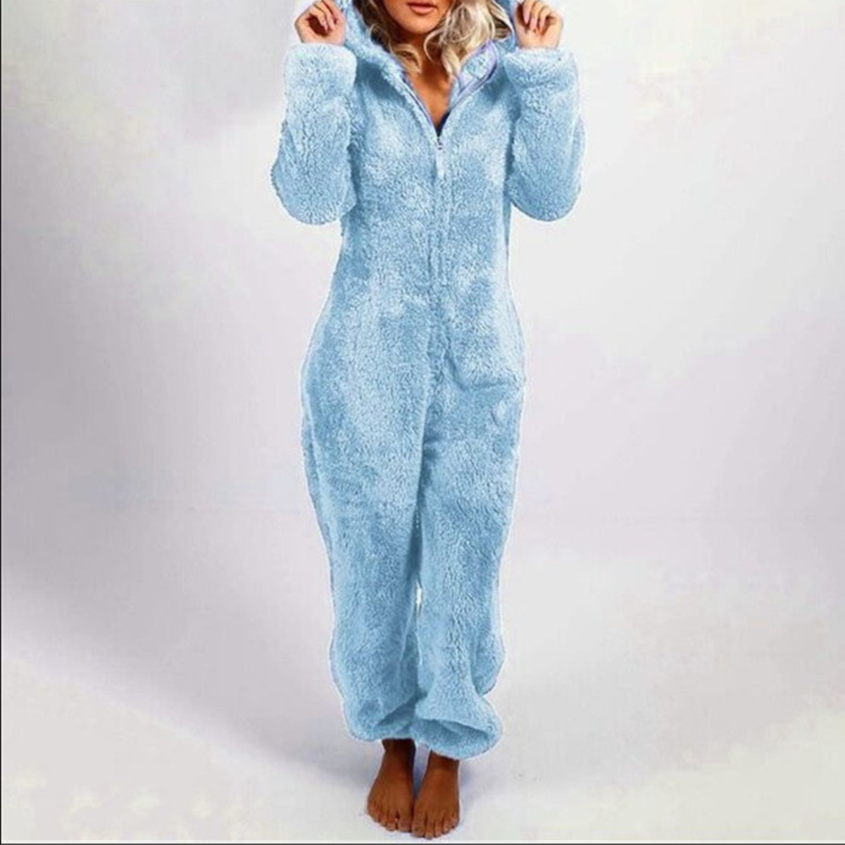 LUMI™ - Comfy Zipper Hooded Long Sleeve Plush Pajama Jumpsuit
