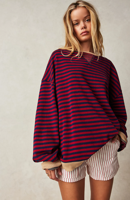 Ashley | Women's Striped Knit Oversized Crew Neck Sweater