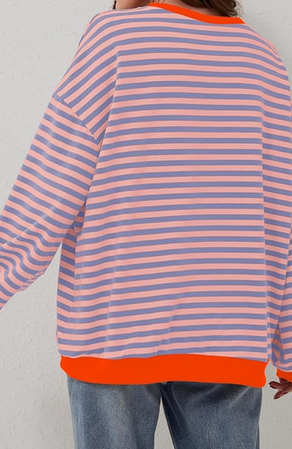 Ashley | Women's Striped Knit Oversized Crew Neck Sweater