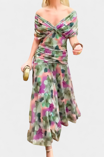 Alizée | Women's Floral Wrap V Neck Short Sleeve Maxi Dress