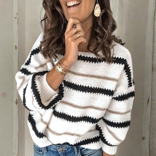 Malti | Women's Striped Knit Crewneck Long Sleeve Sweater