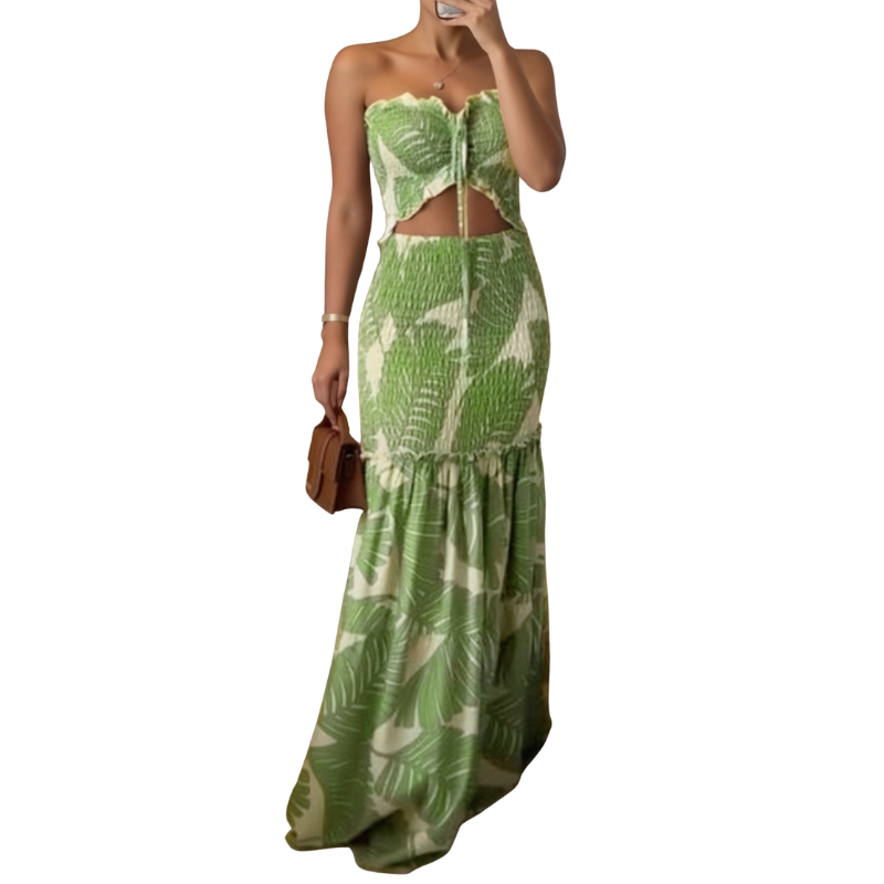 MALIYA™ – Tropical Print Ruched Mermaid Dress