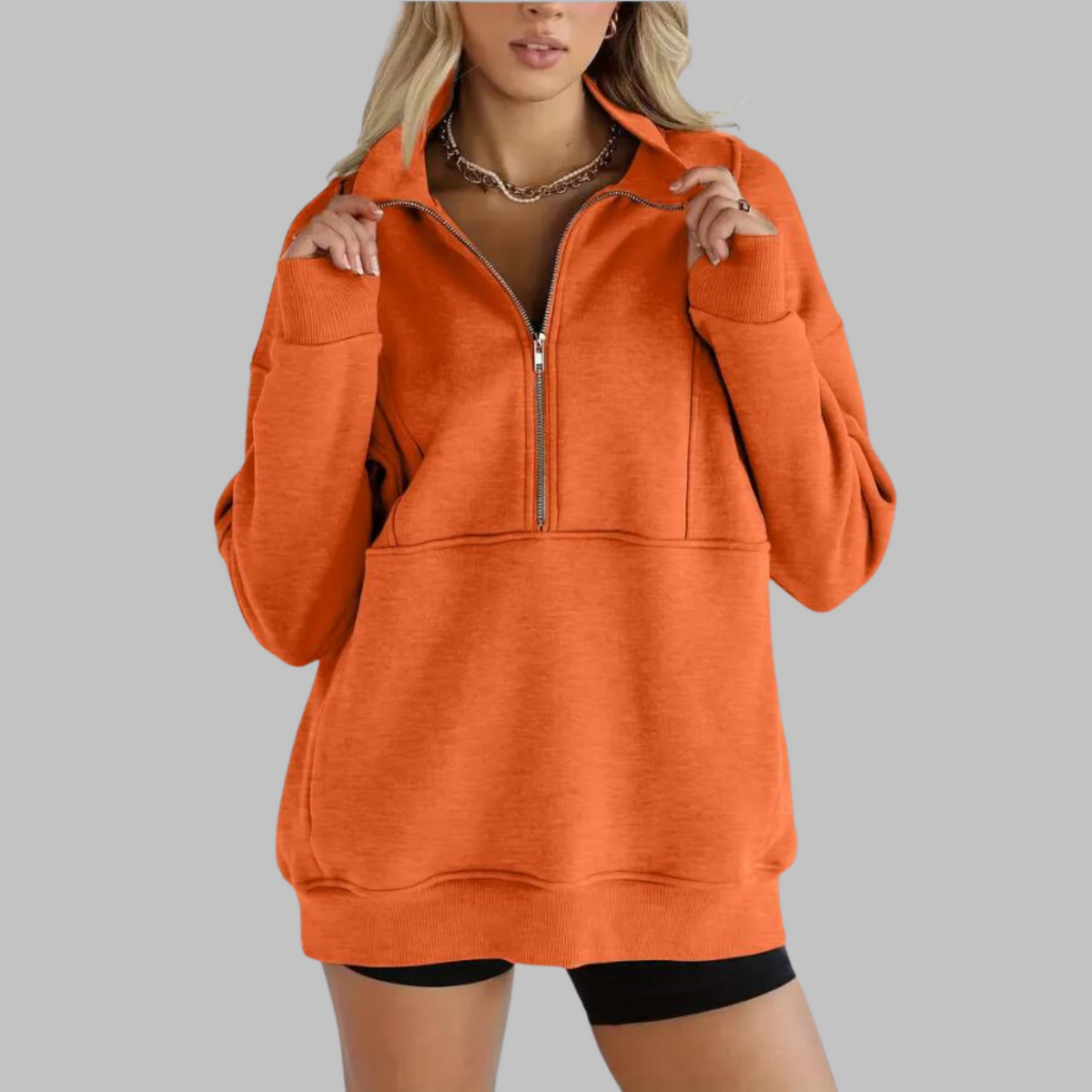 PSALM™ - Comfy Collar Half Zip Oversized Long Sleeve Sweatshirt