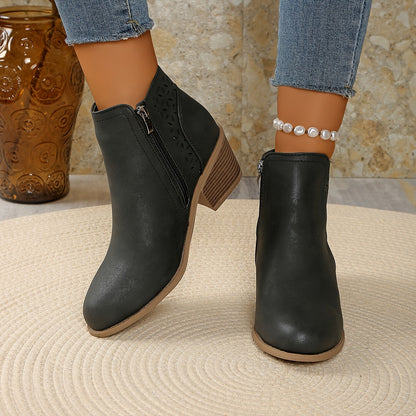 Talen | Women's Orthopedic Cut Out Side Zip Block Heel Ankle Boots