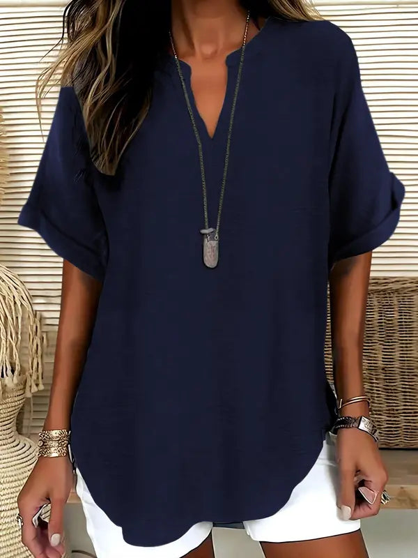 SEREIA™ - Casual Plain Short Sleeve Blouse