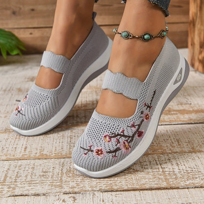 Ainah | Women's Floral Embroidered Mesh Mary Jane Ballet Flats