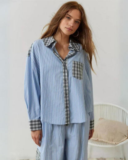 Lenya | Women's Striped Patchwork Button Up Pajama Set