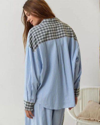 Lenya | Women's Striped Patchwork Button Up Pajama Set