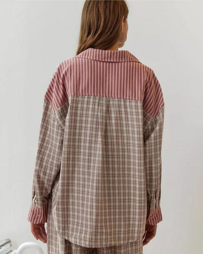 Lenya | Women's Striped Patchwork Button Up Pajama Set