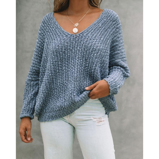 Gabby | Women's Lightweight Knit V Neck Drop Shoulder Sweater