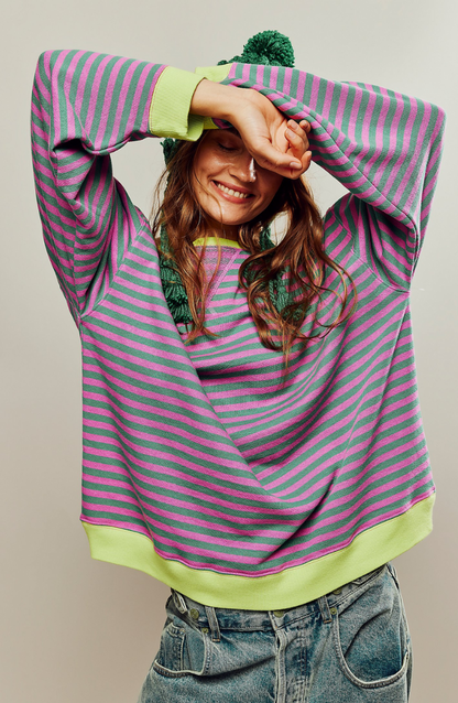 Ashley | Women's Striped Knit Oversized Crew Neck Sweater