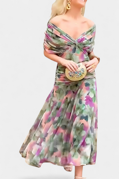 Alizée | Women's Floral Wrap V Neck Short Sleeve Maxi Dress