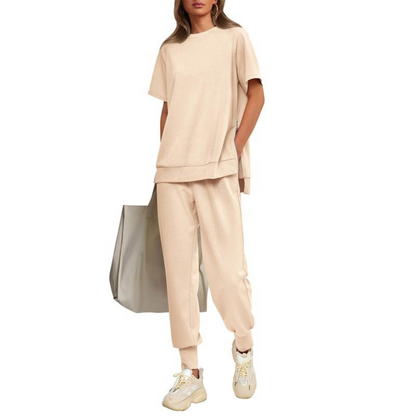 Hilaria | Women's Notch Neck Short Sleeve Top and Jogger Pants Set