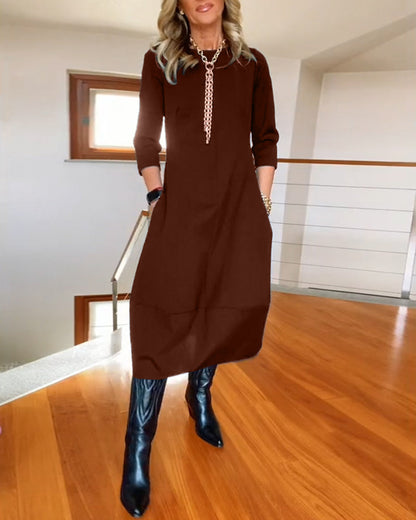 Anora | Women's Long Sleeve Balloon Hem Midi Dress