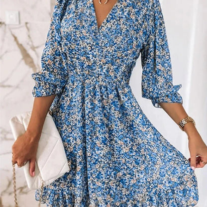 Sunna | Women's Ditsy Floral V Neck Smocked Waist Midi Dress