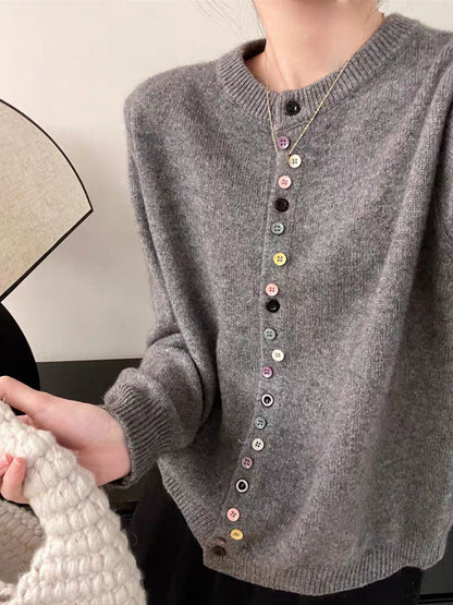 Aaliyah | Women's Knit Crew Neck Buttoned Cardigan