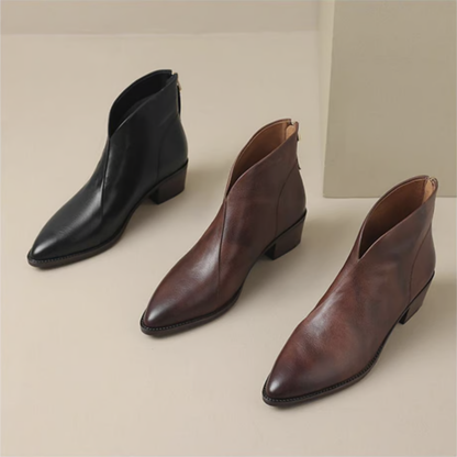 Ember | Women's V Cut Pointed Toe Block Heel Ankle Boots
